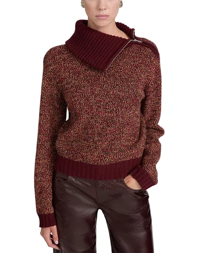 Frame Marled Merino Wool Cowl Neck Zip Sweater In Burgundy