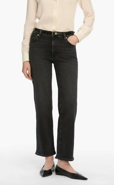 Frame Mellow Mid Rise Slim Wide Leg Jeans In Starship In Black