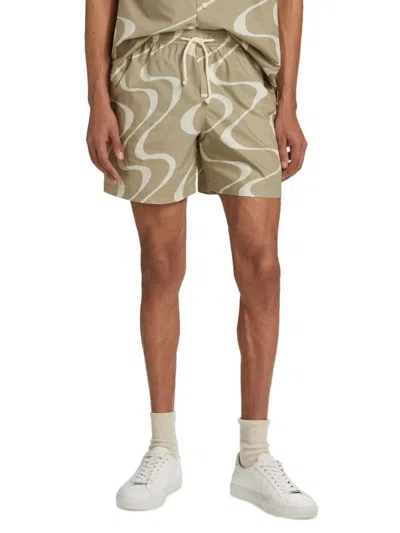 Frame Men's Abstract Wave Graphic Shorts In Brown