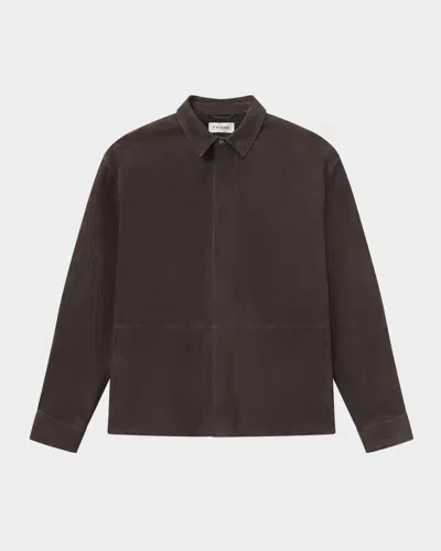 Frame Men & Apos;s Suede Snap-front Shirt In Dark Brown