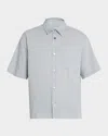 Frame Textured Stripe Short Sleeve Button-up Shirt In Gray