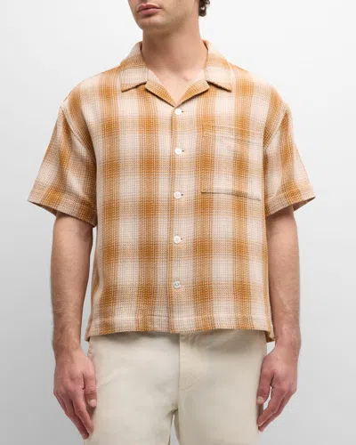 Frame Baja Camp-collar Checked Cotton Shirt In Rust
