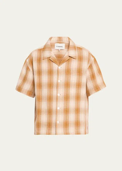 Frame Baja Camp-collar Checked Cotton Shirt In Yellow