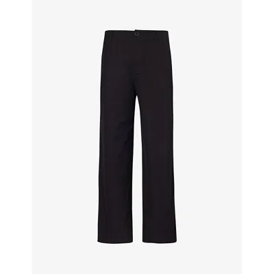 Frame Mens Black Traveler Contrast-button Wide-leg Mid-rise Cotton Trousers In Black