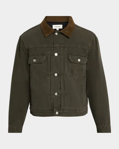 Frame Men's Canvas Trucker Jacket In Green
