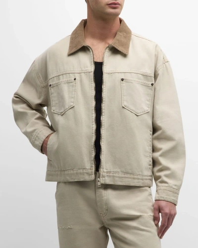 FRAME MEN'S CANVAS TRUCKER JACKET WITH CONTRAST COLLAR