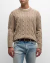 Frame Men's Cashmere Cable-knit Sweater In Light Brown