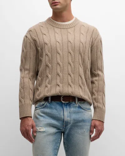 Frame Men's Cashmere Cable-knit Sweater In Light Brown