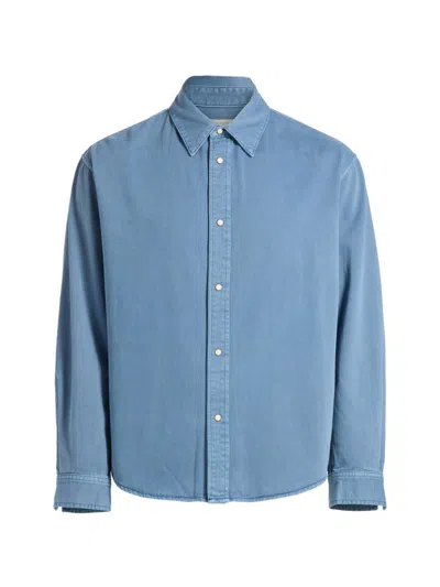 Frame Men's Cotton Point Collar Snap-front Shirt In Blue