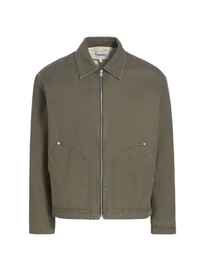 Frame Men's Cotton Denim Trucker Jacket In Olive Green