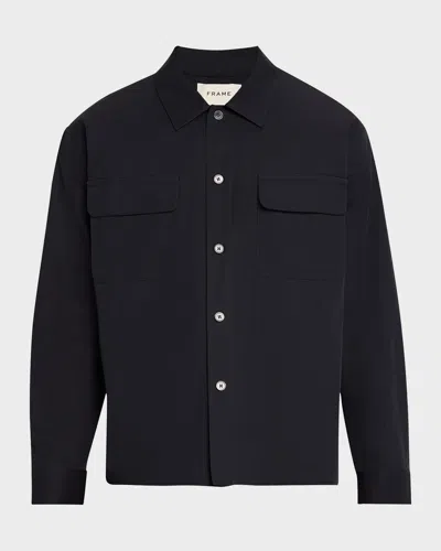 Frame Men's Cotton Double-pocket Overshirt In Black