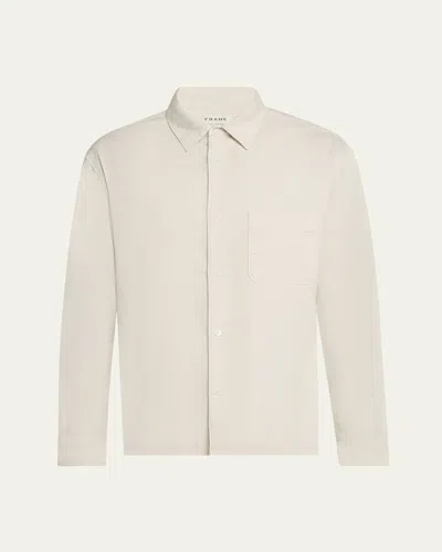 Frame Textured Long Sleeve Cotton Button-up Shirt In White