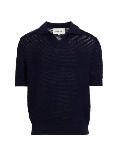 Frame Men's Cotton-silk Polo Sweater In Navy