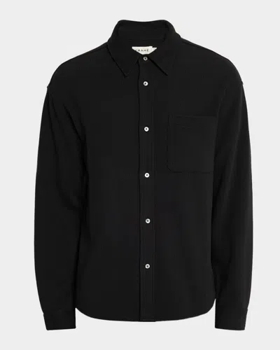 Frame Men's Cotton Waffle Texture Button-down Shirt In Black