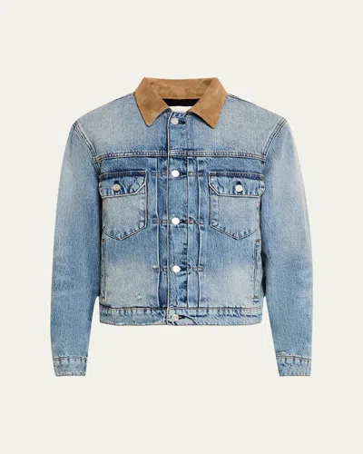 Frame Men's Denim Jacket With Suede Collar In Blue Beach Rips