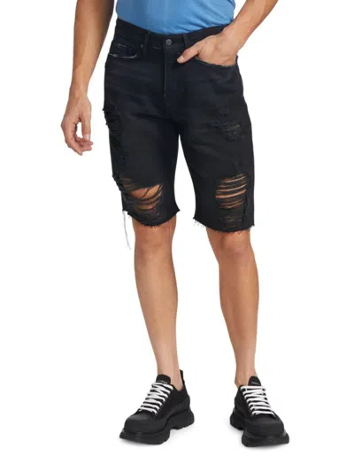 Frame Men's Distressed Flat Front Denim Shorts In Black