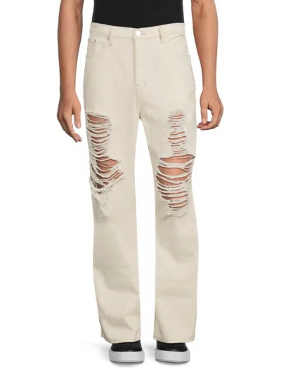 Frame Men's Distressed Wide Leg Jeans In White Sand