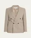 Frame Double Breasted Blazer In Neutral