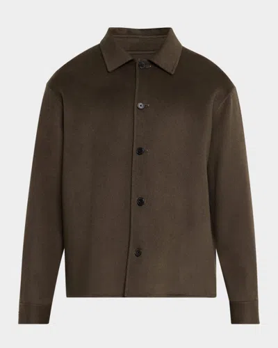 Frame Men's Double-face Wool Overshirt In Dark Taupe