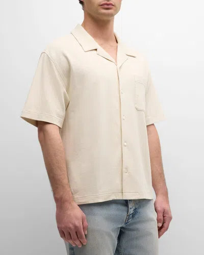Frame Men's Duo Fold Relaxed Camp Shirt In White Sand