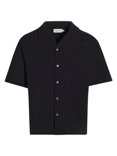 Frame Light Pique Button Polo Shirt In Black