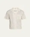 Frame Men's Grid-print Camp Shirt In Cream Multi