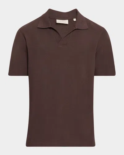 Frame Jacquard Short Sleeve Open Collar Polo Shirt In Brown