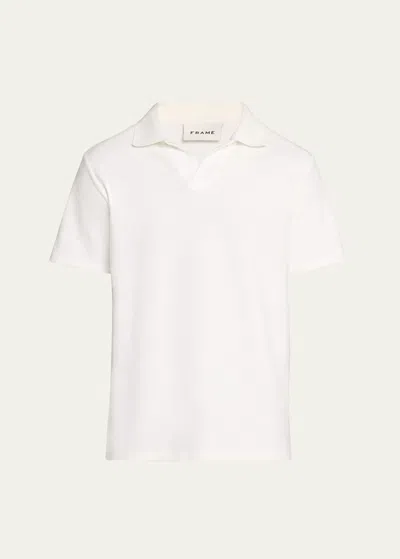 Frame Jacquard Short Sleeve Open Collar Polo Shirt In Off White