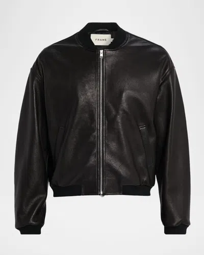 FRAME MEN'S LEATHER FULL-ZIP BOMBER JACKET
