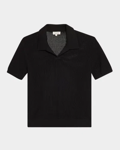 Frame Striped Silk And Cotton-blend Polo Shirt In Black