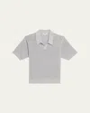 Frame Open Knit Polo Sweater In Grey Blue