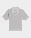 Frame Open Knit Polo Sweater In Grey Blue