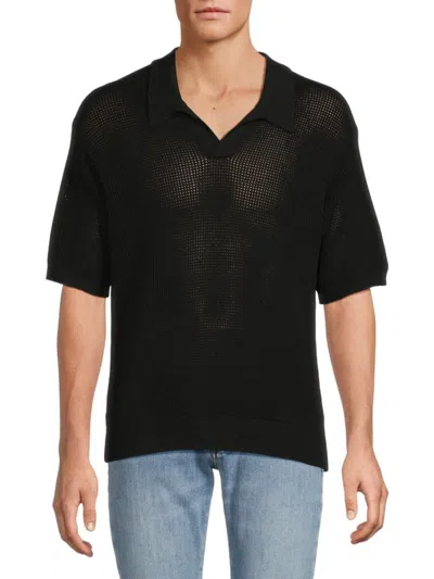 Frame Men's Open-weave Polo Shirt In Black