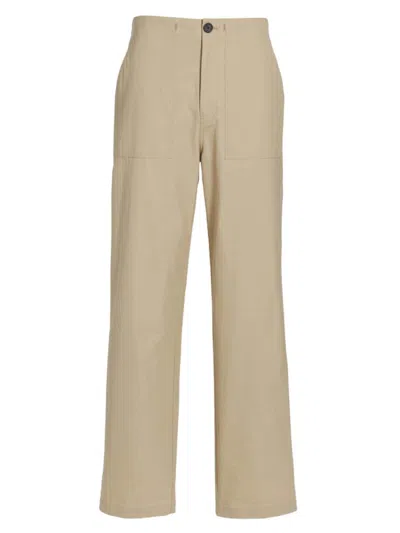 Frame Traveler Contrast-button Wide-leg Mid-rise Cotton Trousers In Dark Beige