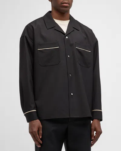 Frame Men's Piped Pajama Shirt In Black