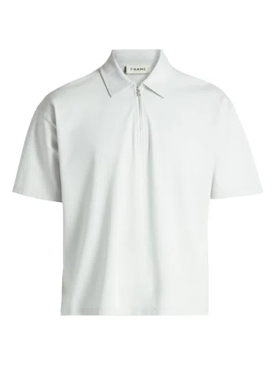 Frame Men's Pique Half-zip Polo Shirt In White