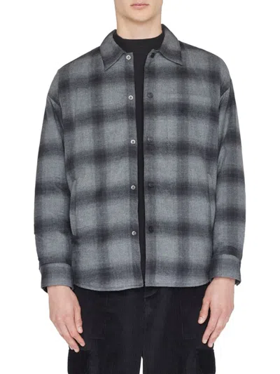 Frame Men's Plaid Cotton Overshirt In Gray