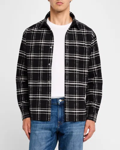 Frame Men's Plaid Cotton Overshirt In Black Plaid