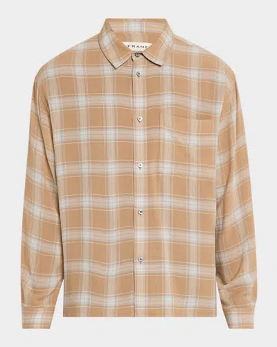 Frame Men's Plaid Wool-blend Casual Button-down Shirt In Beige Plaid