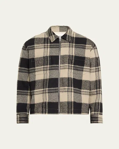 Frame Men's Plaid Zip Overshirt In Smoke Beige / Noir