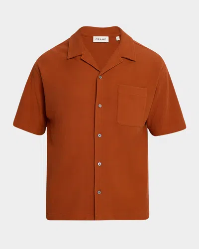 Frame Relaxed Jacquard Camp Shirt In Dark Orange