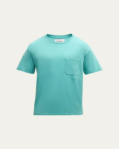 Frame Men's Relaxed Vintage Washed Tee In Aqua Blue