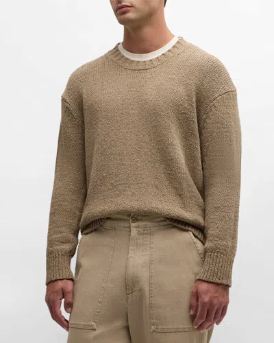 Frame Men's Ribbed Crew Sweater In Light Brown