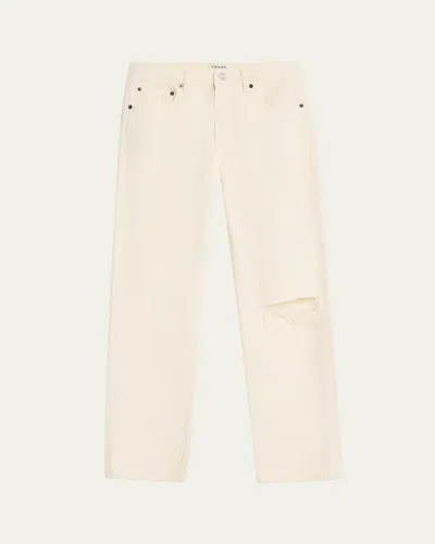 Frame Men's Ripped-knee Straight Leg Five-pocket Jeans In Neutral