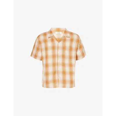 Frame Mens Rust Plaid Baja Regular-fit Short-sleeve Checked Cotton Shirt