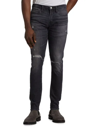 Frame Men's Skinny Fit Distressed Jeans In Black