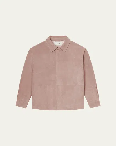 Frame Men's Solid Suede Overshirt In Brown