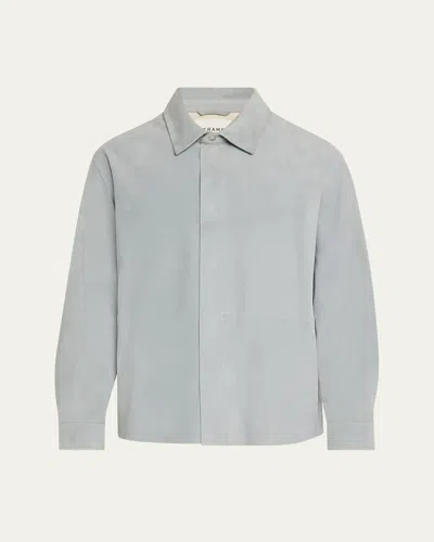 Frame Men's Solid Suede Overshirt In Smoky Blue