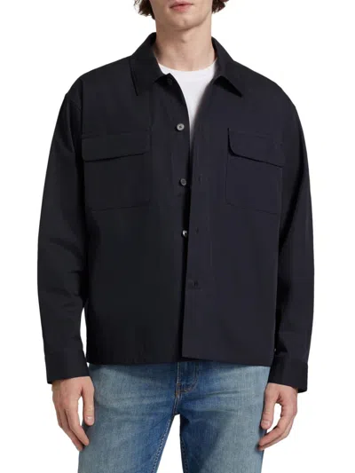 Frame Men's Spread Collar Cotton Relaxed-fit Overshirt In Blue