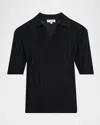 Frame Striped Silk And Cotton-blend Polo Shirt In Black